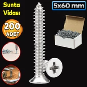 Sunta Vidası 5x60 Mm Paket 200 Adet Sivri Uçlu Ahşap Tahta Ağaç Mobilya Ayak Kulp Vidası - 1