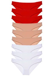 9 adet Süper Eko Set Likralı Kadın Slip Külot Kırmızı Ten Beyaz - 1