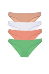 4 adet Süper Eko Set Likralı Kadın Slip Külot Ten Beyaz Pudra Yeşil - 1