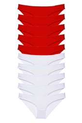 10 adet Süper Eko Set Likralı Kadın Slip Külot Kırmızı Beyaz thumbnail 1