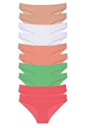 10 adet Süper Eko Set Likralı Kadın Slip Külot Ten Beyaz Pudra Yeşil Fuşya thumbnail 1