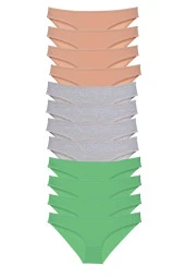 12 adet Süper Eko Set Likralı Kadın Slip Külot Ten Gri Yeşil - 1