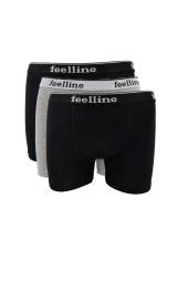 3 adet Feelline Siyah ve Gri Pamuklu Doğal Likralı Erkek Boxer - 1
