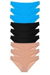 9 adet Süper Eko Set Likralı Kadın Slip Külot Siyah Ten Mavi - 1