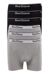 6 adet Feelline Siyah ve Gri Pamuklu Doğal Likralı Erkek Boxer - 1
