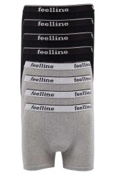 8 adet Feelline Siyah ve Gri Pamuklu Doğal Likralı Erkek Boxer - 1