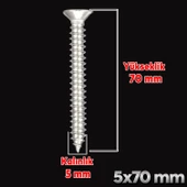 Sunta Vidası 5x70 Mm Paket 200 Adet Sivri Uçlu Ahşap Tahta Ağaç Mobilya Ayak Kulp Vidası - 2