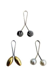 3 Adet Tesettür Eşarp ve Şal Klipsi Sarı İnci Beyaz Siyah Desenli - 1