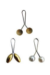 3 Adet Tesettür Eşarp ve Şal Klipsi Sarı İnci Beyaz Hardal - 1