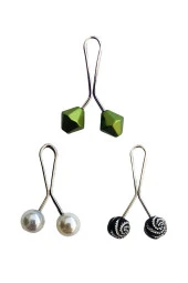 3 Adet Tesettür Eşarp ve Şal Klipsi İnci Beyaz Siyah Desenli Yeşil - 1