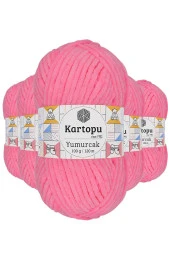 5 Adet Yumurcak Kadife El Örgü İpi Fosfor Pembe K773 - 1