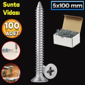 Sunta Vidası 5x100 Mm Paket 100 Adet Sivri Uçlu Ahşap Tahta Ağaç Mobilya Ayak Kulp Vidası - 1