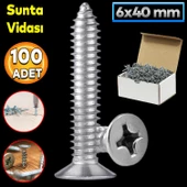 Sunta Vidası 6x40 Mm Paket 200 Adet Sivri Uçlu Ahşap Tahta Ağaç Mobilya Ayak Kulp Vidası - 1