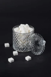 Kristal Desen Noktalı Şekerlik İşleme Kapaklı Çay Sunum 8 x 8 cm - 1