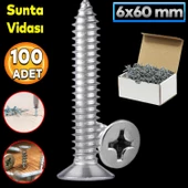 Sunta Vidası 6x60 Mm Paket 200 Adet Sivri Uçlu Ahşap Tahta Ağaç Mobilya Ayak Kulp Vidası - 1