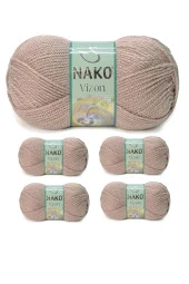 5 Adet Vizon Premium Akrilik El Örgü İpi Yünü Renk No:257 Sütlü Kahve - 1