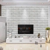 Renkli Duvarlar 70x70cm 1 Adet Silinebilir Yapışkanlı Siyah Çizgili Beyaz Tuğla Desen Duvar Kağıdı Paneli NW148 thumbnail 3