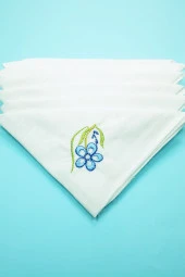 12 Adet Çiçek İşlemeli Kadın Cep Mendili Kutulu Kına Düğün Çeyizlik Mendil 30x30 cm - 3