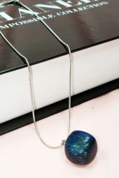 Lapis Lazuri Doğal Taşı Zincirli El Yapımı Kolye Uç: 2 cm Zincir: 20 cm Kutulu thumbnail 3