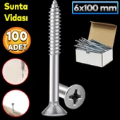 Sunta Vidası 6x100 Mm Paket 100 Adet Sivri Uçlu Ahşap Tahta Ağaç Mobilya Ayak Kulp Vidası - 1