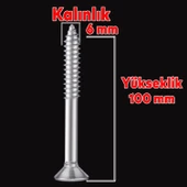 Sunta Vidası 6x100 Mm Paket 100 Adet Sivri Uçlu Ahşap Tahta Ağaç Mobilya Ayak Kulp Vidası - 2