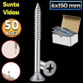 Sunta Vidası 6x150 Mm Paket 50 Adet Sivri Uçlu Ahşap Tahta Ağaç Mobilya Ayak Kulp Vidası - 1