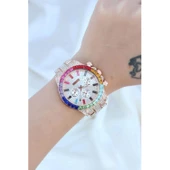 Clariss Trend Rose Metal Kordonlu Zirkon Taş Kaplama Renkli Taşlı Kasa Tasarımlı Lüx Kadın Kol Saati - 3