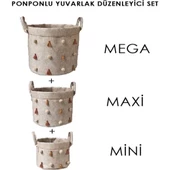 Katlanabilir Çok Amaçlı Ponponlu Yuvarlak Düzenleyici Saklama Kutusu Organizer Keçe (mini Boy) - 03785 - 2