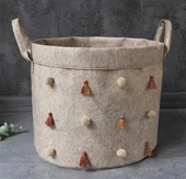 Katlanabilir Çok Amaçlı Ponponlu Yuvarlak Düzenleyici Saklama Kutusu Organizer Keçe (mini Boy) - 03785 - 1