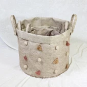 Katlanabilir Çok Amaçlı Ponponlu Yuvarlak Düzenleyici Saklama Kutusu Organizer Keçe Set - 2