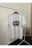 Kadın Bisiklet Yaka Oversize Fit NYC Baskılı Tişort SPR24TSk114 - 6