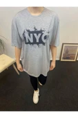 Kadın Bisiklet Yaka Oversize Fit NYC Baskılı Tişort SPR24TSk114 - 3