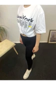 Kadın Bisiklet Yaka Oversize Kalıp New York Baskılı Tişort SPR24TSk112 - 5