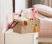 3 Gözlü Deri Şeritli Çok Amaçlı Düzenleyici Organizer Kutu Keçe Sepet 03860 - 2