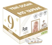 Pure Baby Islak Havlu Mendil 90 Yaprak Yenidoğan Organic Pamuklu (9 Lu Set) 810 Yaprak Plstk Kapak - 1
