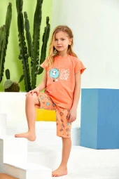 Kız Çocuk Kuzu Desenli Şortlu Pijama Takımı - 1