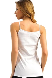 Kadın Beyaz Pamuklu İp Askılı Atlet - 2