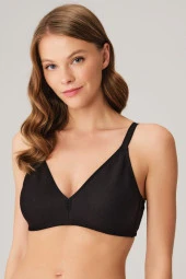 Kadın Pamuklu Balensiz Siyah Desteksiz Dolgusuz Toparlayıcı Küçültücü Sütyen - 1