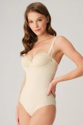 Kadın Ten Mikro Kumaş Göğüs Altı Yapıştırma Paçaları Silikon Bantlı Alttan Kancalı Sıkı Badi Korse  - 1