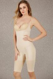 Kadın Beyaz Toparlayıcı Vücut İnceltici Dikişsiz Uzun Paça Altı Açık Badi Korse - 3