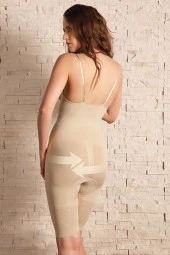 Kadın Beyaz Toparlayıcı Vücut İnceltici Dikişsiz Uzun Paça Altı Açık Badi Korse - 5