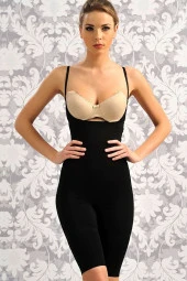 Kadın Beyaz Toparlayıcı Vücut İnceltici Dikişsiz Uzun Paça Altı Açık Badi Korse - 6