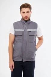 Orange Safety Gri Yelek 7/7 Gabardin %100 Pamuk Kapitoneli Reflektörlü - 1