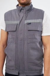 Orange Safety Gri Yelek 7/7 Gabardin %100 Pamuk Kapitoneli Reflektörlü - 6
