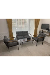 MODERN Jüpiter Balkon Bahçe Cafe - Metal Kanepe Koltuk Takımı - 2+1+1 + Sehpa - 3