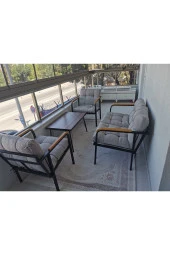 MODERN Mars Balkon, Bahçe, Cafe - Salon - Metal Kanepe Koltuk Takımı - 2+1+1 + Sehpa - 1