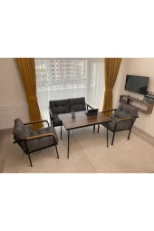 MODERN Jüpiter Balkon, Bahçe, Cafe - Metal Kanepe Koltuk Takımı - 2+1+1 + Masa - 1