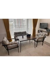 MODERN Balkon Bahçe Metal Kanepe Koltuk Takımı - 2+1+1 + Masa - 1