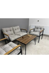 MODERN Merkür Balkon, Bahçe, Cafe - Metal Kanepe Koltuk Takımı - 2+1+1 + Sehpa - 3
