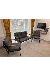 MODERN Venüs Balkon Bahçe Cafe - Metal Kanepe Koltuk Takımı - 2+1+1 - 2